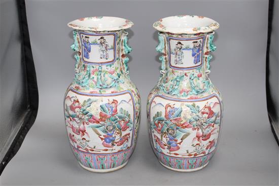 A pair of 19th century Chinese enamelled porcelain vases, height 34cm